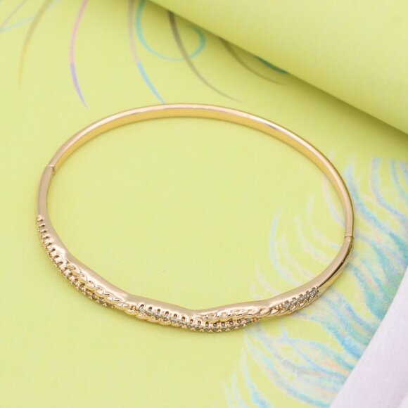 Elegant Rose Gold Bangle with Sparkling Twisted Chain Design, XPBL0509 - Picture 4 of 12